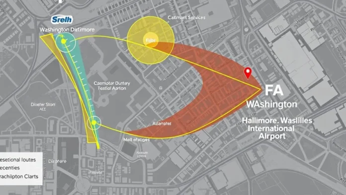 FAA helicopter route chart showing updated flight paths at IAD and BWI airports