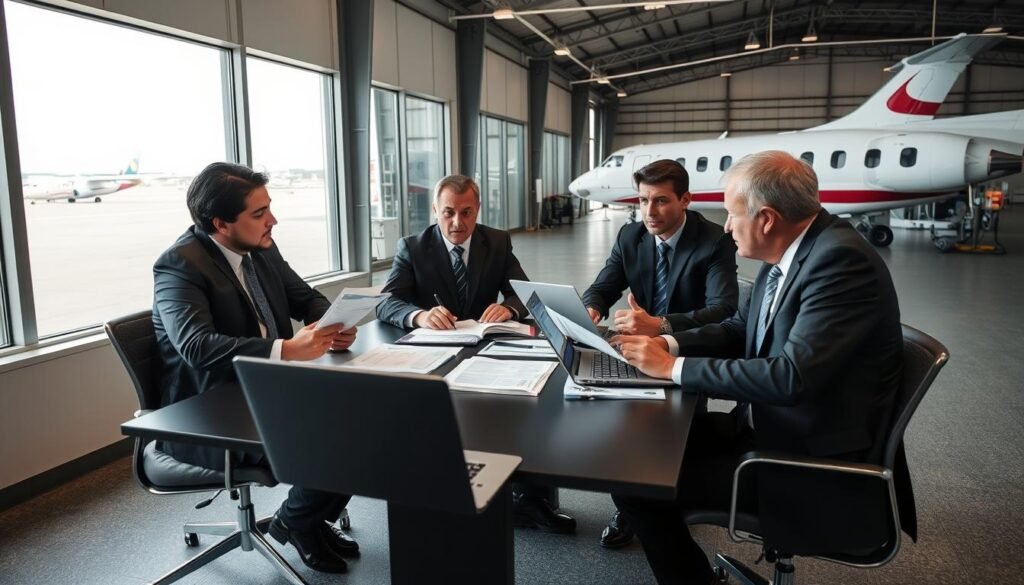 FAA inspection team reviewing ATR aircraft documentation related to Airworthiness Directive ATR42-500 ATR72