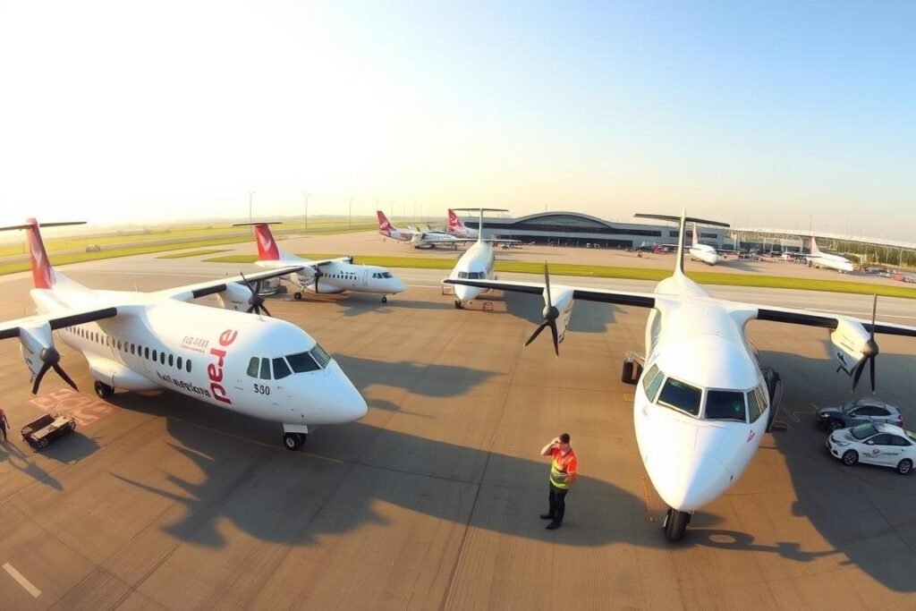 Regional airline ATR fleet on tarmac affected by FAA Airworthiness Directive ATR42-500 ATR72