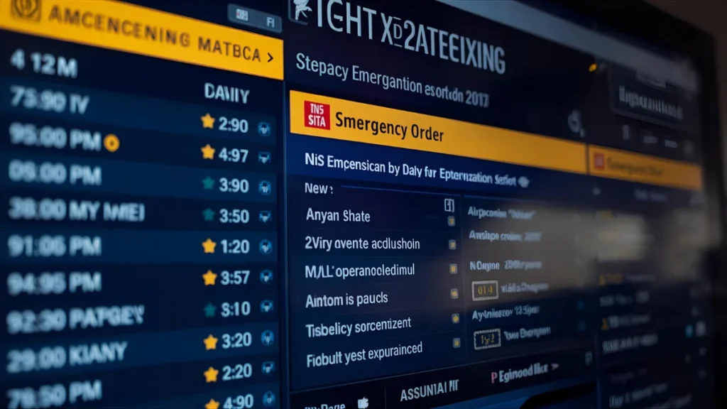 Digital flight information display showing schedule changes due to FAA Emergency Order