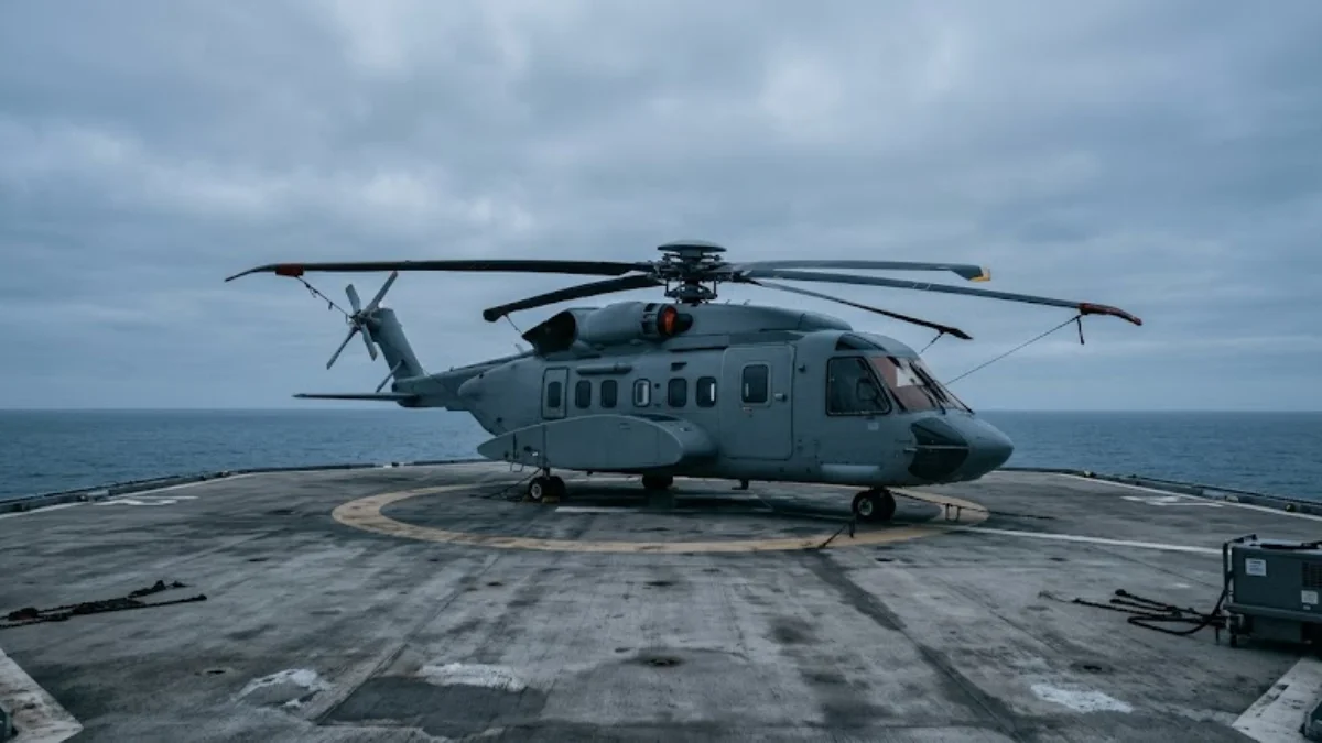 Twin-engine offshore helicopter with cabin sliding door visible, representing FAA AD on Airbus Helicopters AS332 cabin door jettison system modification`