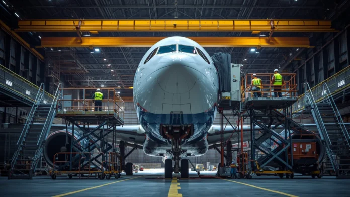 Airbus A330 widebody aircraft in heavy maintenance hangar with scaffolding and technicians representing FAA EASA bilateral airworthiness directive for A330 structural unsafe condition effective June 8 2026: Airworthiness Directive for Airbus A330