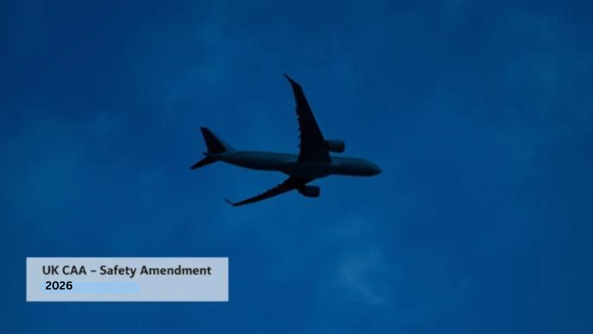 Twin-engine commercial aircraft in flight representing the UK CAA Aviation Safety Amendment Regulations 2026