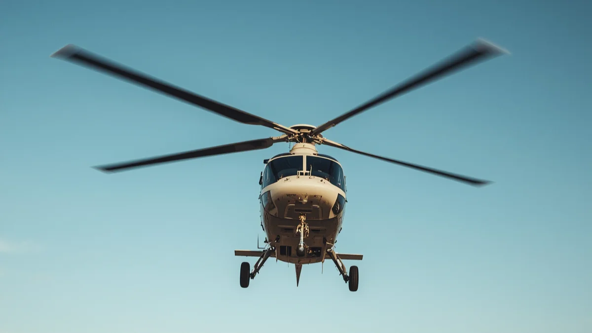 `Light turbine helicopter in flight, representing FAA AD 2026-14-07 on Bell 407 pilot cyclic stick tube fatigue cracking and repetitive inspection requirement`