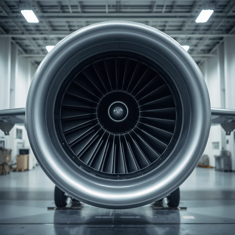 `Turbofan jet engine on test stand in research facility, representing the Rolls-Royce Pearl 15 100% hydrogen engine demonstration as part of the UK CAA Hydrogen Challenge programme`
