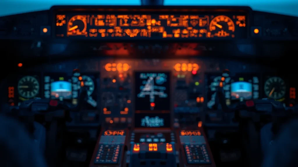 Commercial aircraft cockpit autopilot and autothrottle panel, representing radio altimeter-dependent automation systems affected by 5G C-Band interference`