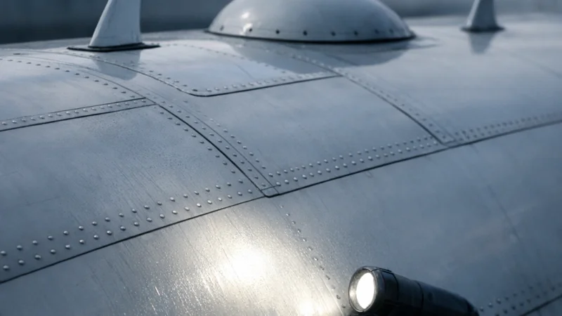 Aircraft upper fuselage exterior with antenna fairings, representing SATCOM antenna adapter plate corrosion inspection under FAA AD 2026-10-14 for Boeing 747`
