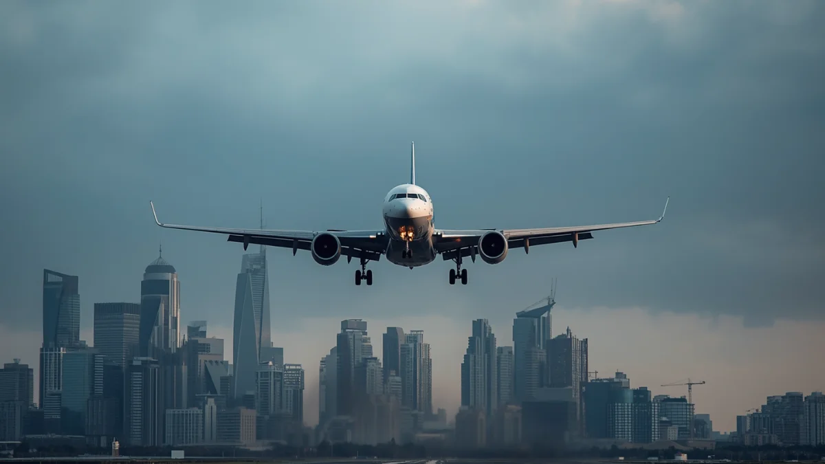 Large widebody commercial aircraft on final approach, representing FAA AD 2026-13-11 on Boeing 787 radio altimeter limitations in Canadian 5G airspace`