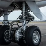 Business jet main landing gear and brake assembly, representing FAA AD 2026-15-09 on brake control unit inspection and replacement for Bombardier BD-700-1A10 and BD-700-1A11 aircraft`